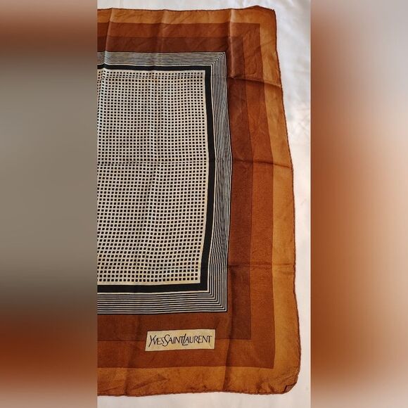 Yves Saint Laurent Vintage Brown Silk Scarf Rolled Hem - Picture 5 of 14